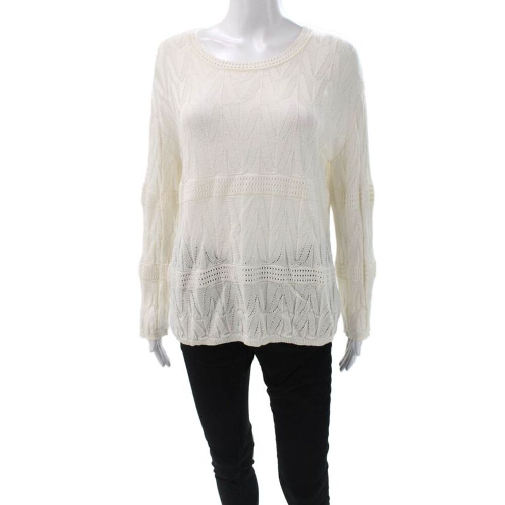 M Missoni Women Pullover Sweater Ivory Geometric Scoop Neck Long Sleeve Size XL